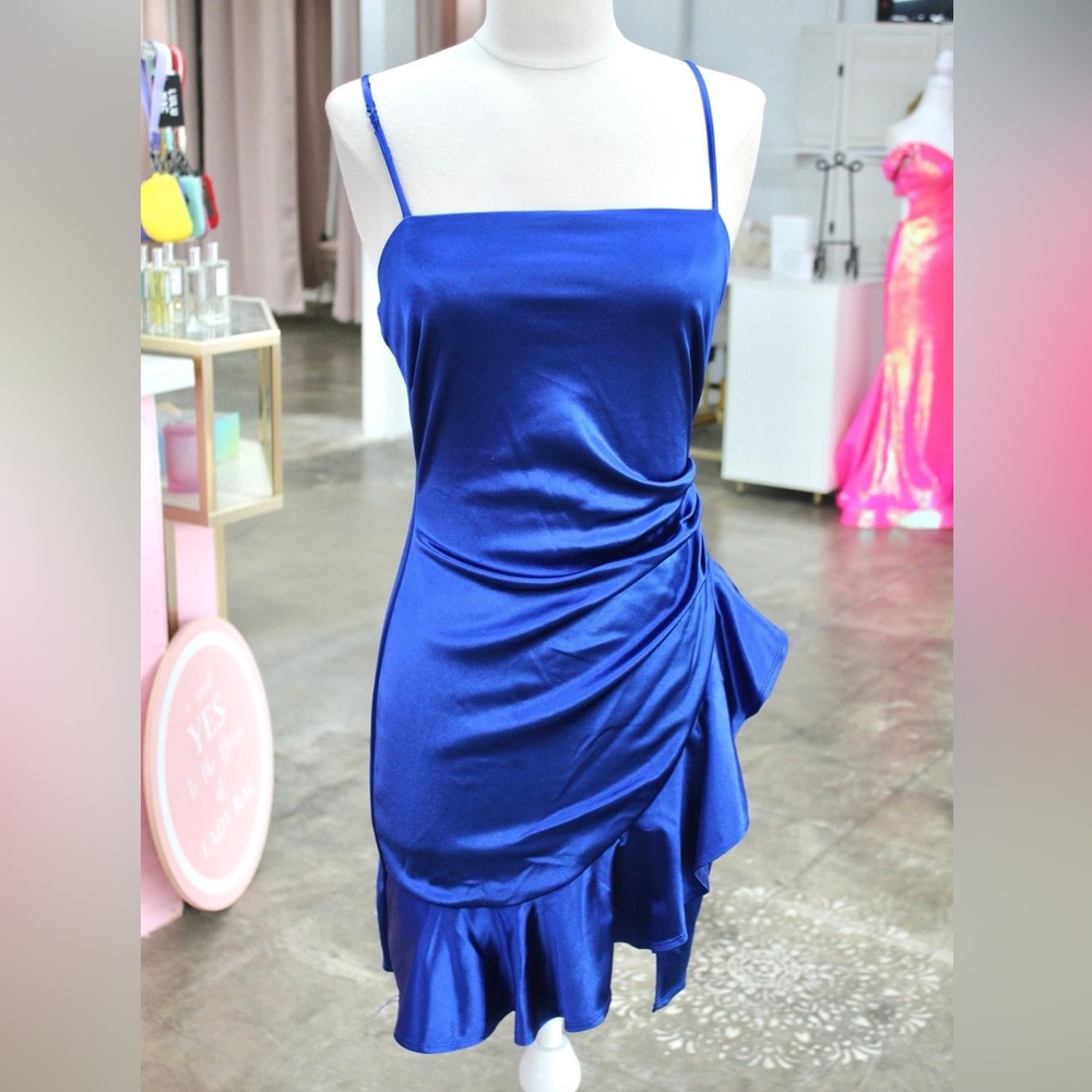 Sleek Royal Blue Satin Mini Dress